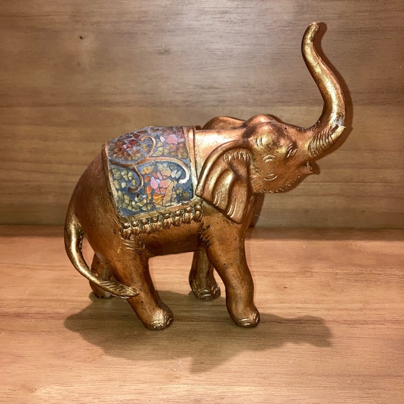 Gold + Multi Colored Elephant Figurine - Picture 3 of 5